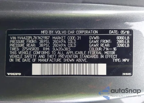 2019 Volvo Xc90 T6 Inscription из США, поврежденный, VIN YV4A22PL7K1421167